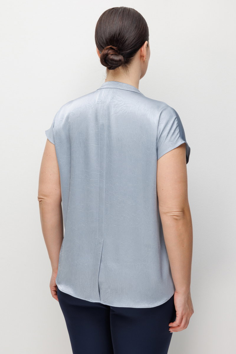 Ekol Kadın Büyük Beden Hakim Yaka Kırışık Desenli Bluz 2552 Blue - 4