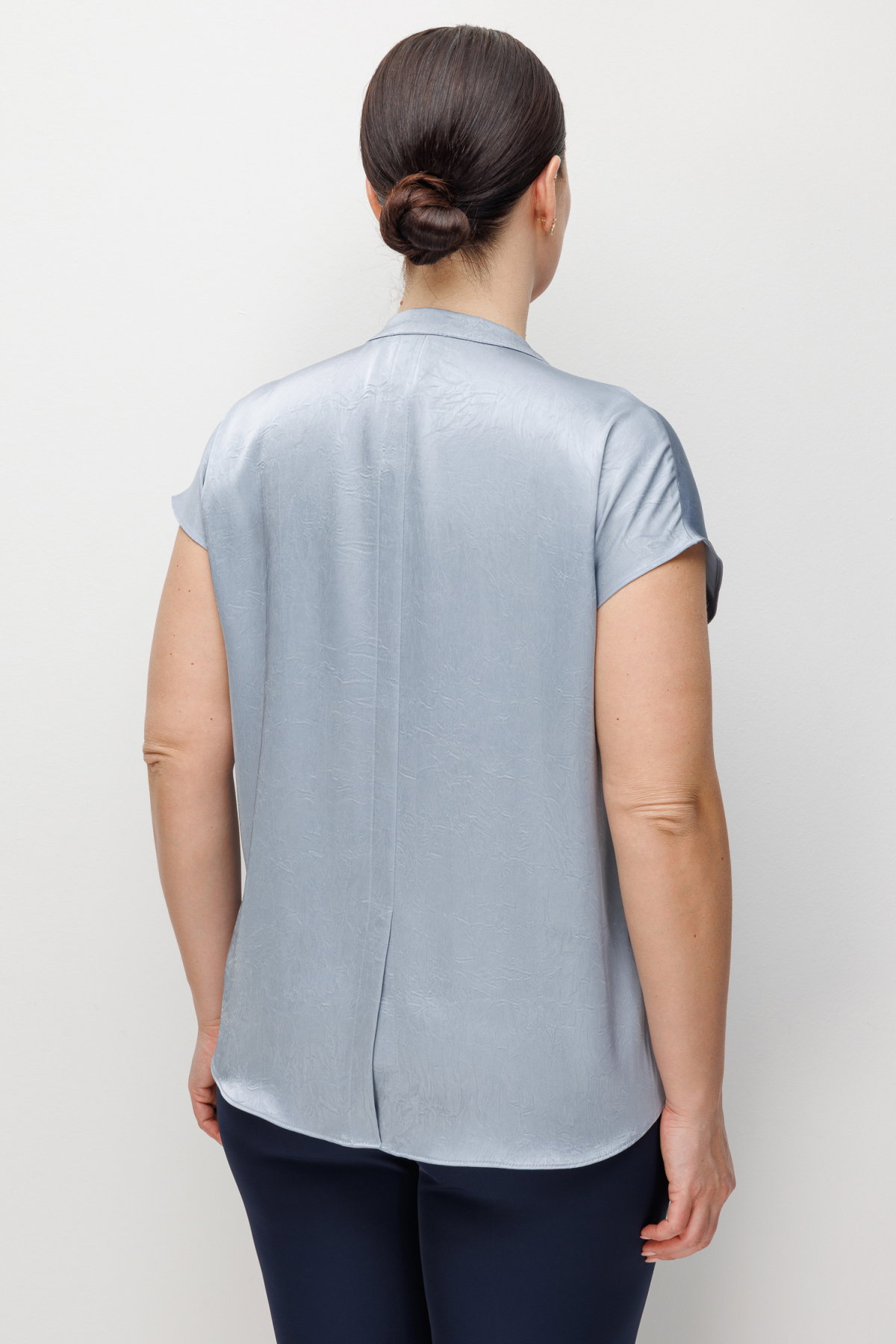 Ekol Kadın Büyük Beden Hakim Yaka Kırışık Desenli Bluz 2552 Blue - 4