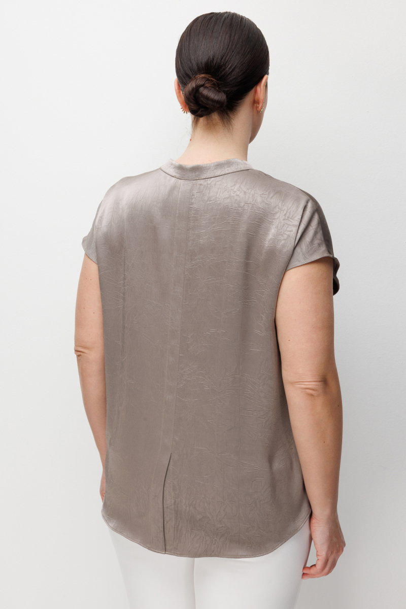 Ekol Kadın Büyük Beden Hakim Yaka Kırışık Desenli Bluz 2552 Vizon - 4