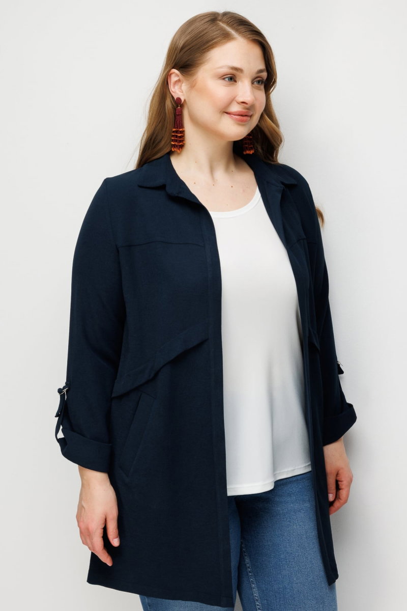 Ekol Kadın Büyük Beden İç Atletli Duble Kol Gömlek 1988 Lacivert - 2