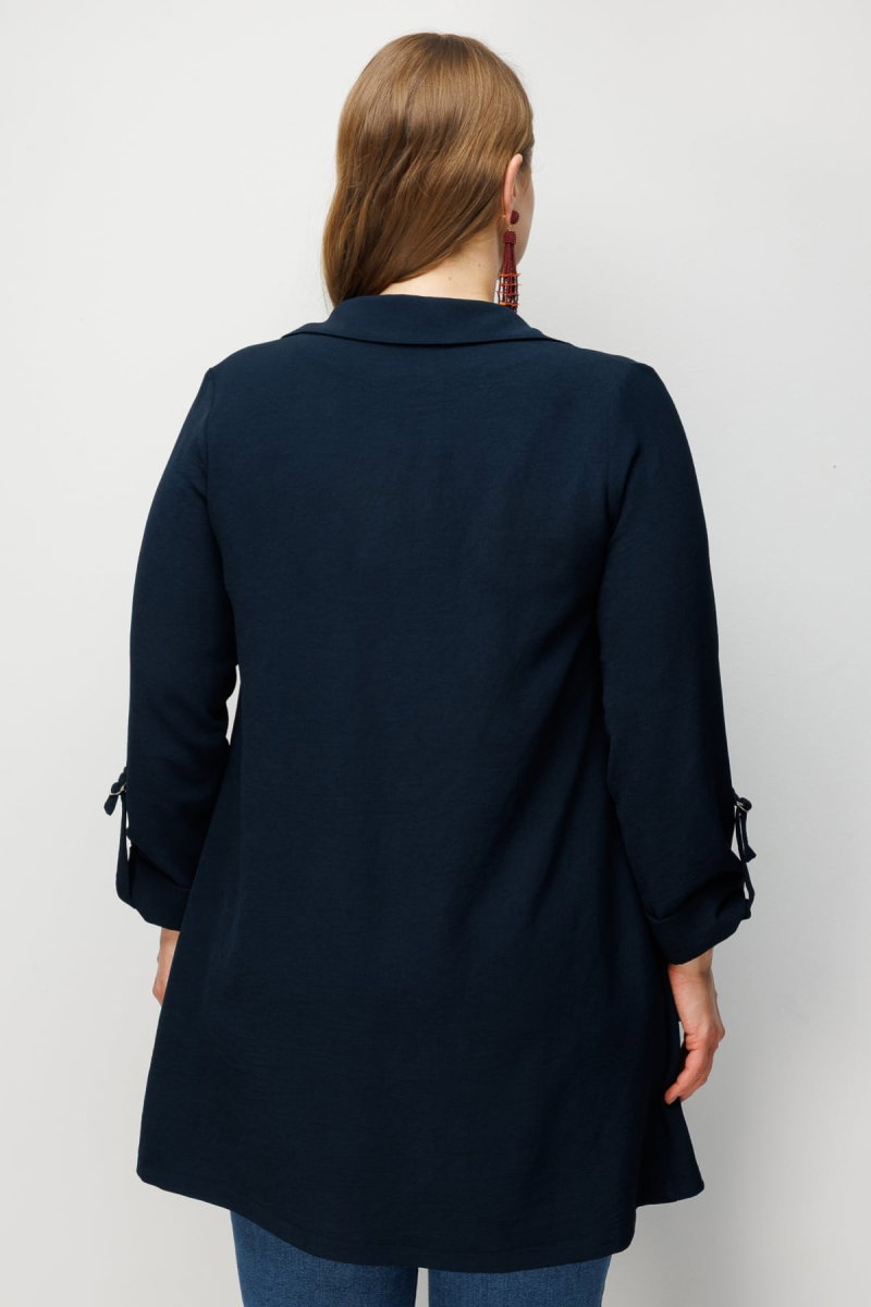 Ekol Kadın Büyük Beden İç Atletli Duble Kol Gömlek 1988 Lacivert - 4