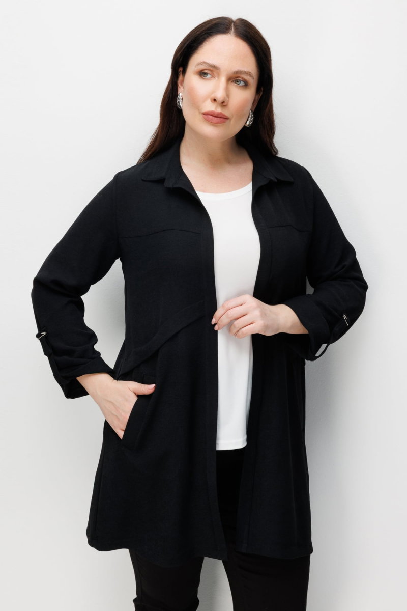 Ekol Kadın Büyük Beden İç Atletli Duble Kol Gömlek 1988 Siyah - Ekol