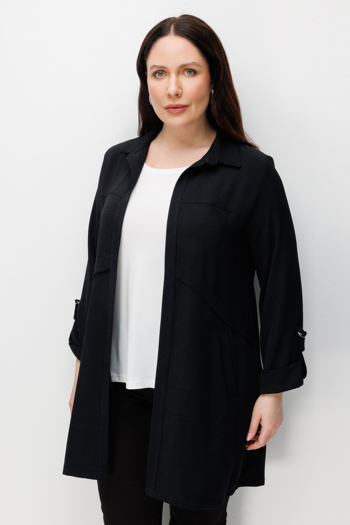 Ekol Kadın Büyük Beden İç Atletli Duble Kol Gömlek 1988 Siyah - 2