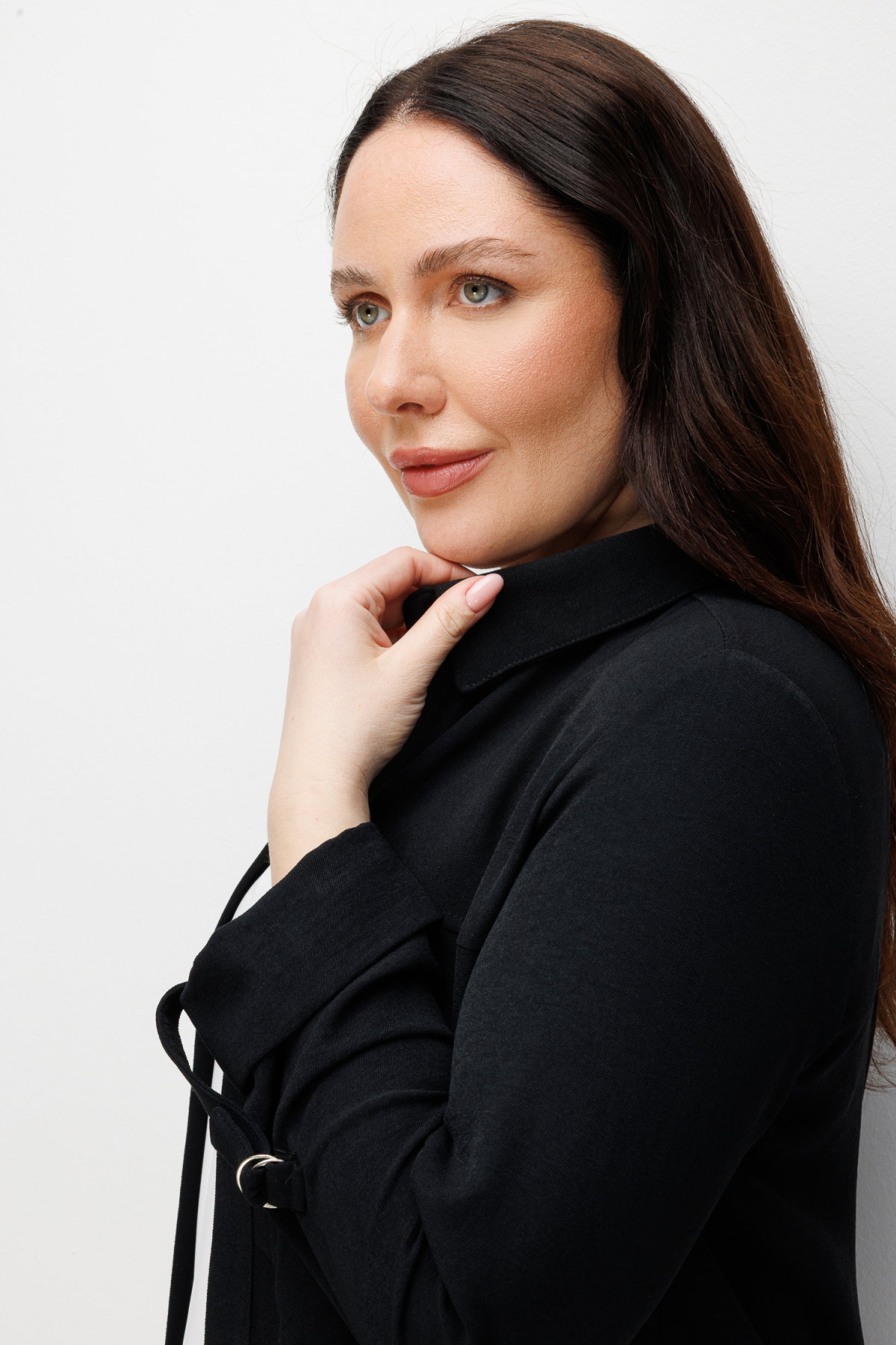 Ekol Kadın Büyük Beden İç Atletli Duble Kol Gömlek 1988 Siyah - 3