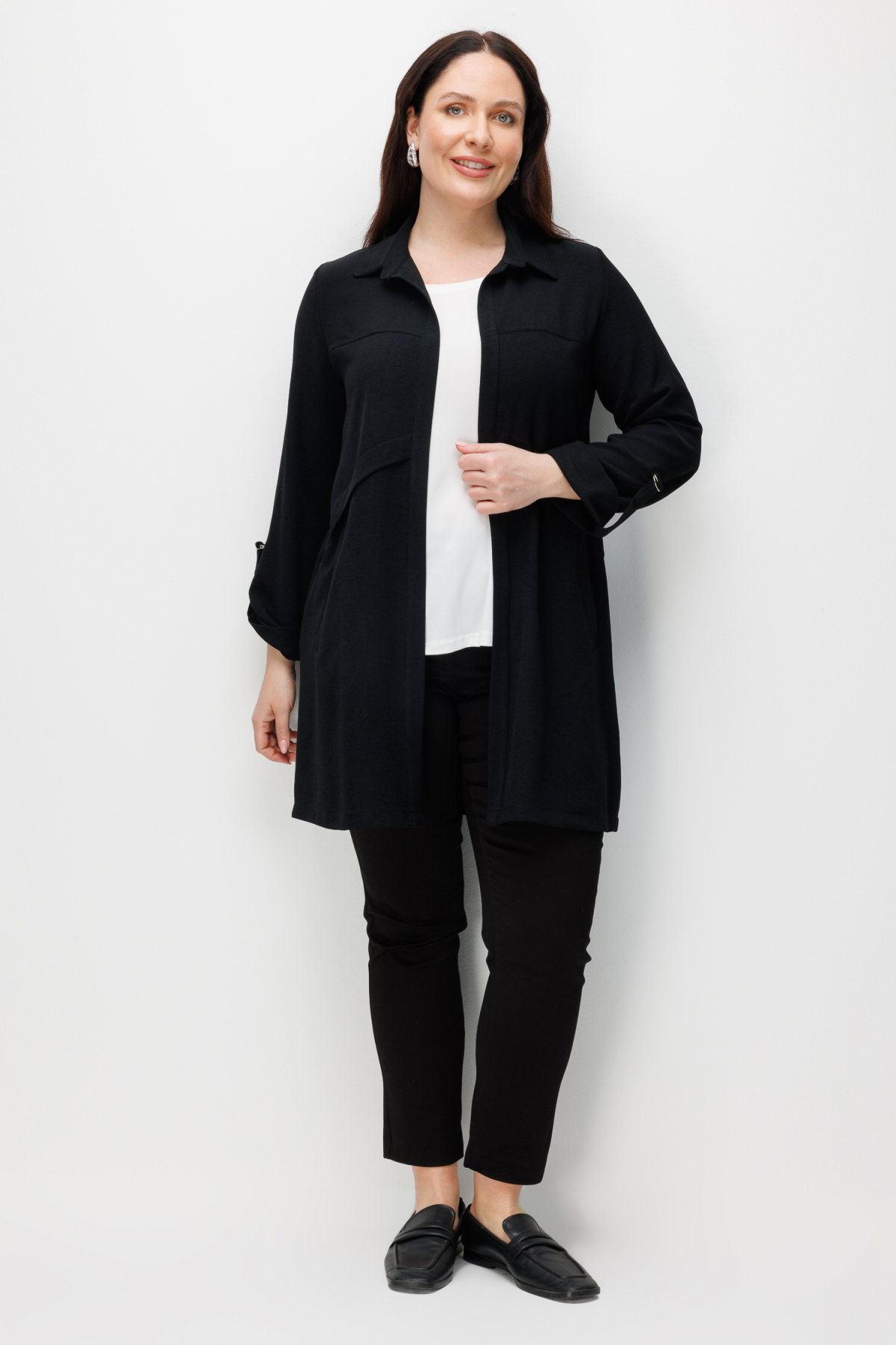 Ekol Kadın Büyük Beden İç Atletli Duble Kol Gömlek 1988 Siyah - 4