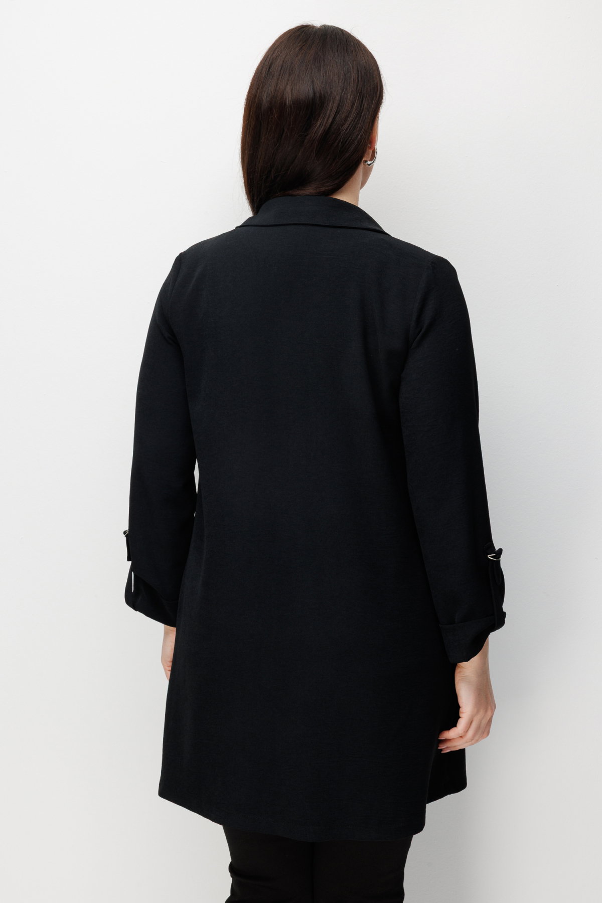 Ekol Kadın Büyük Beden İç Atletli Duble Kol Gömlek 1988 Siyah - 5