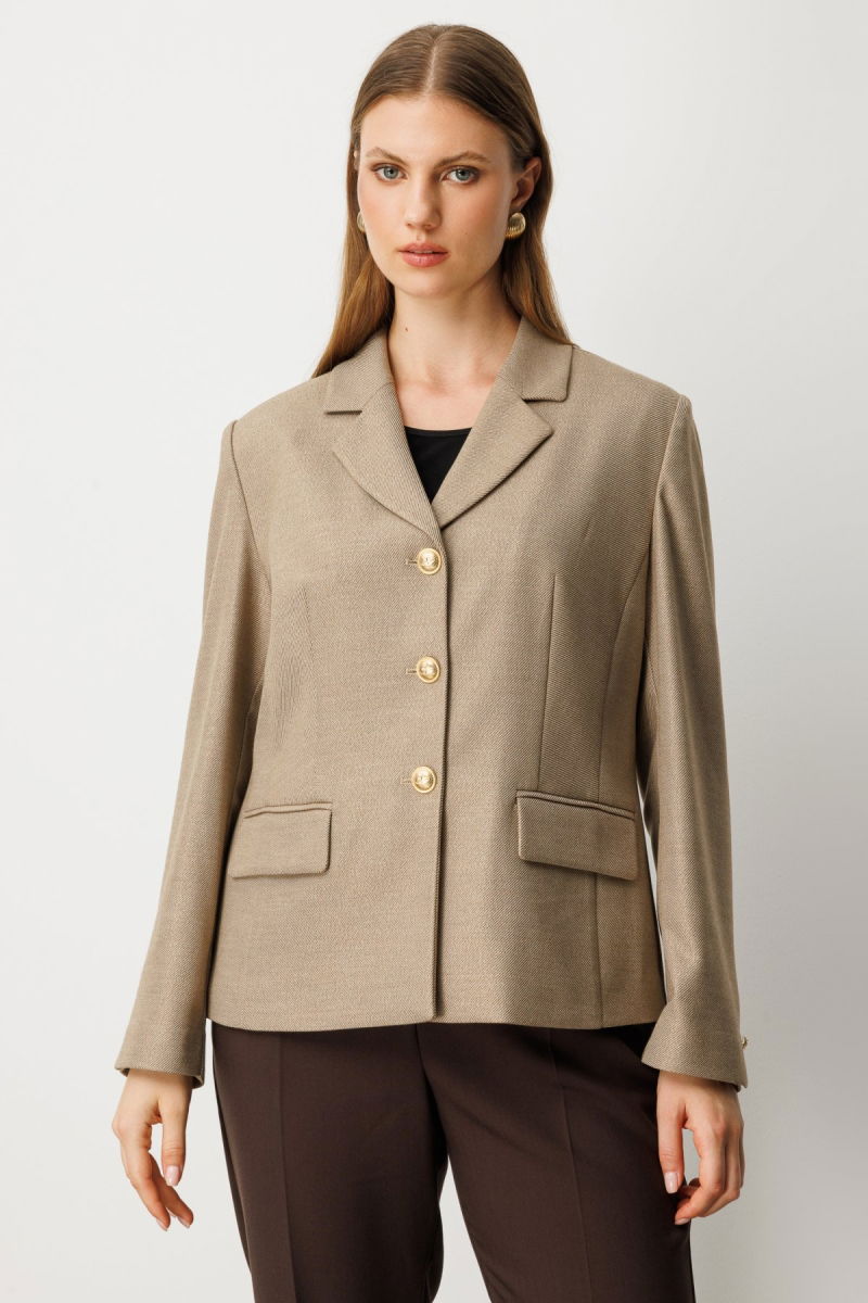 Ekol Kadın Büyük Beden Kapak Cepli Ceket 5549 Gold - Ekol