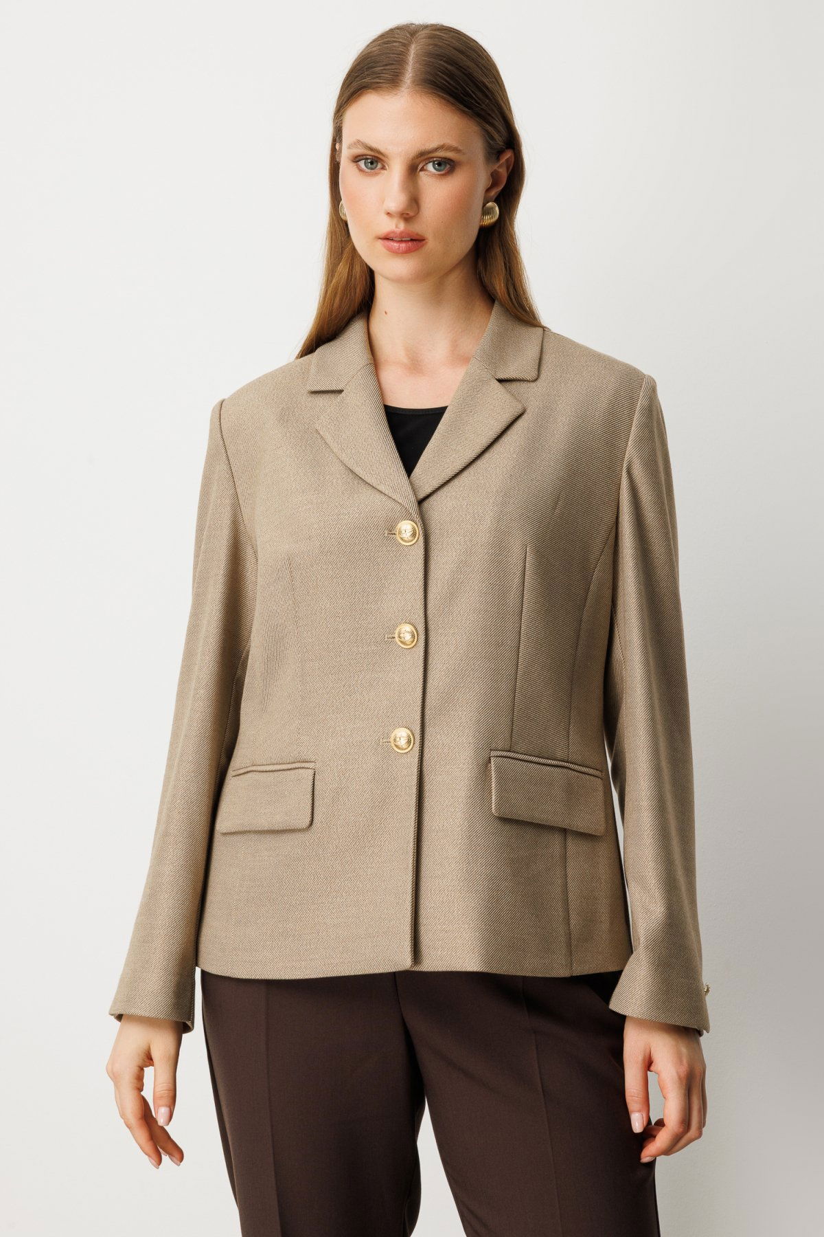 Ekol Kadın Büyük Beden Kapak Cepli Ceket 5549 Gold - 1