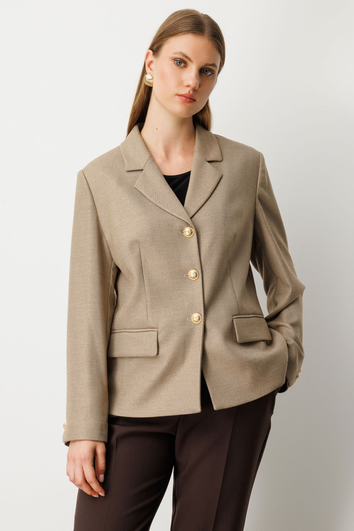 Ekol Kadın Büyük Beden Kapak Cepli Ceket 5549 Gold - 2