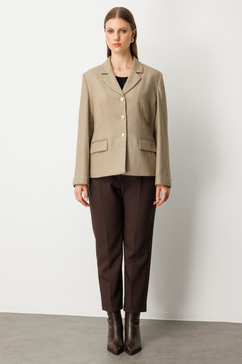 Ekol Kadın Büyük Beden Kapak Cepli Ceket 5549 Gold - 3