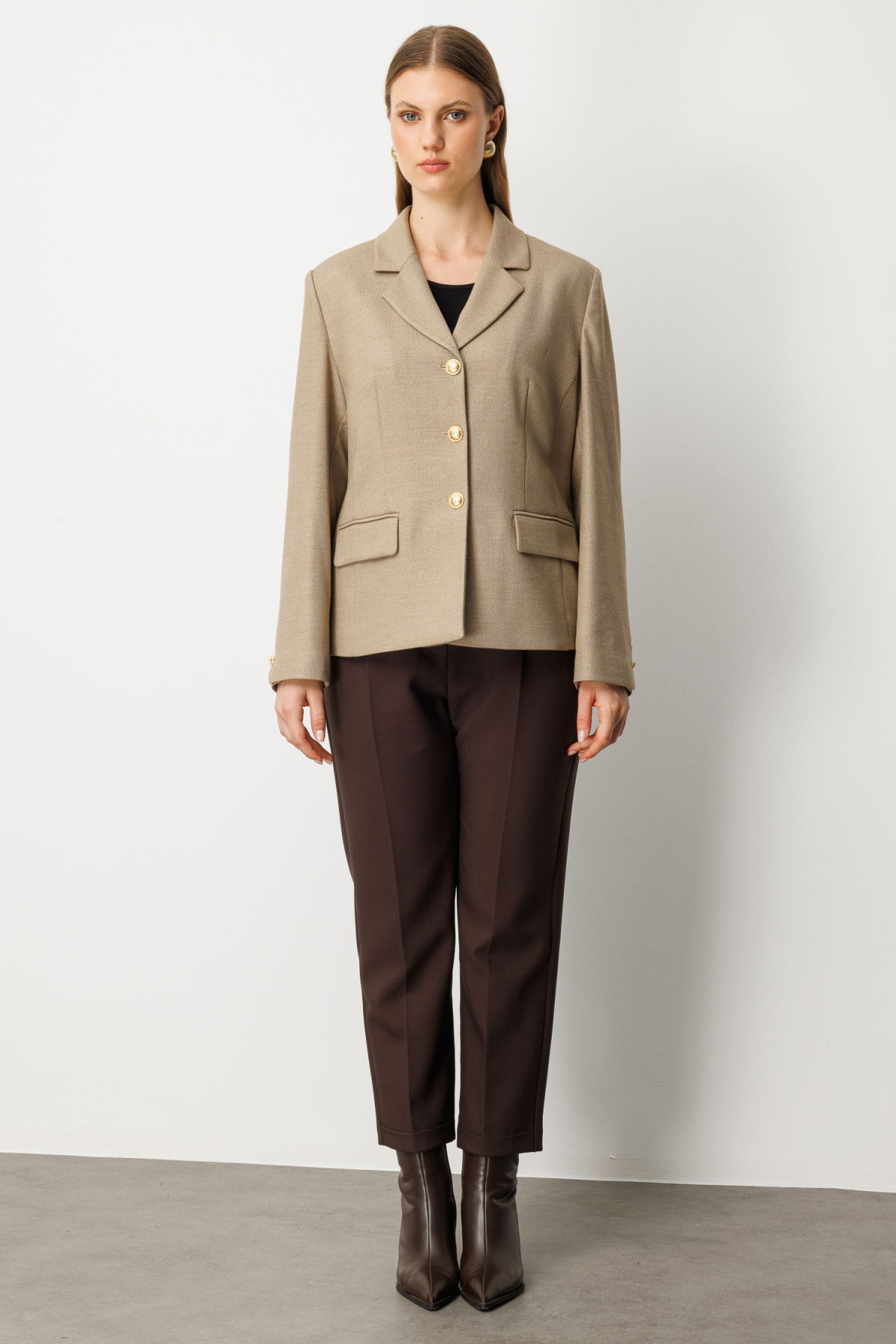 Ekol Kadın Büyük Beden Kapak Cepli Ceket 5549 Gold - 3