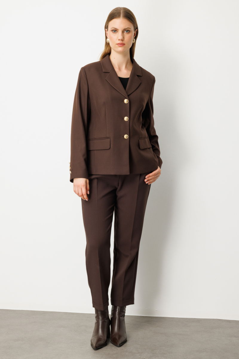 Ekol Kadın Büyük Beden Kapak Cepli Ceket 5549 Kahverengi - 3