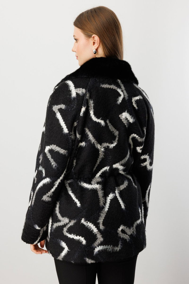 Ekol Kadın Büyük Beden Kapak Cepli Desenli Kaban 6301 Siyah - 5