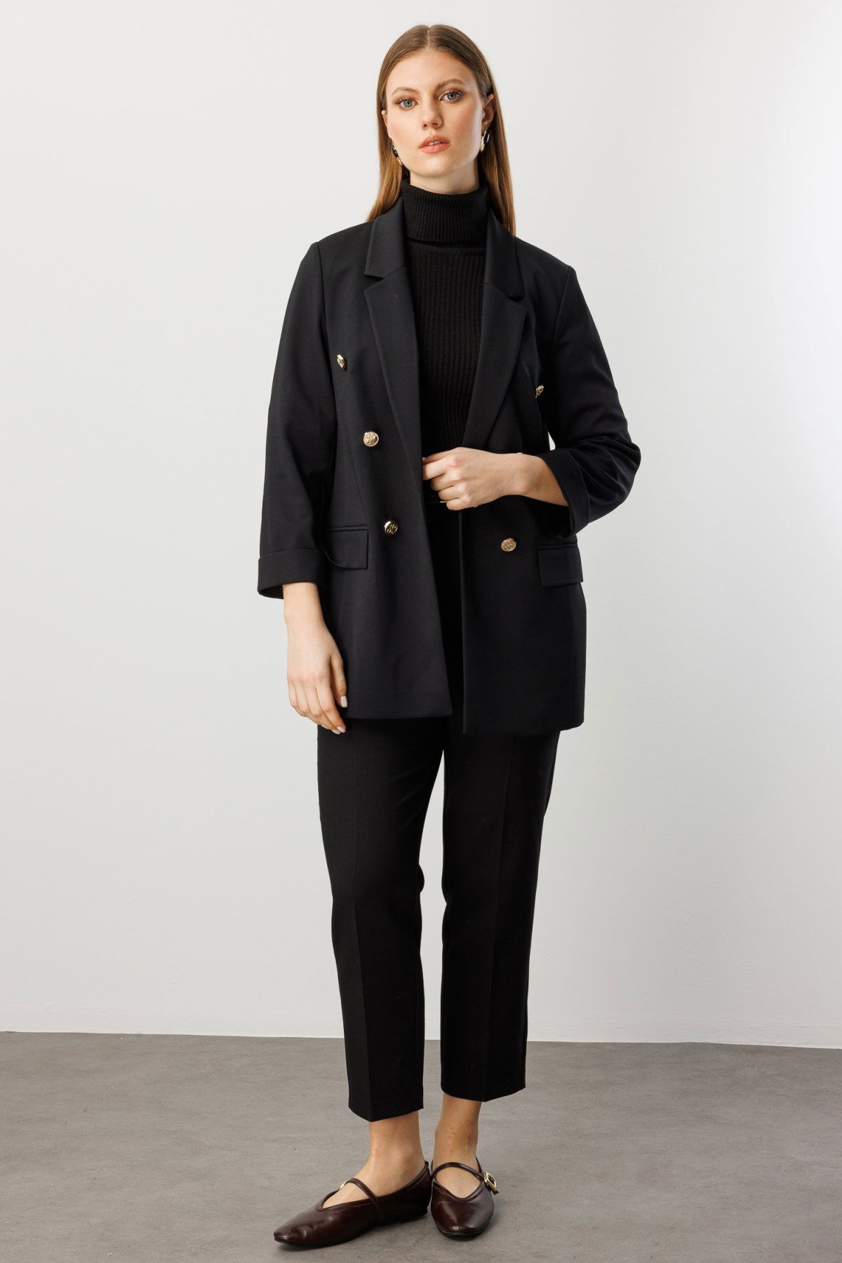 Ekol Kadın Büyük Beden Kapak Cepli Duble Kol Ceket 5523 Siyah - 3