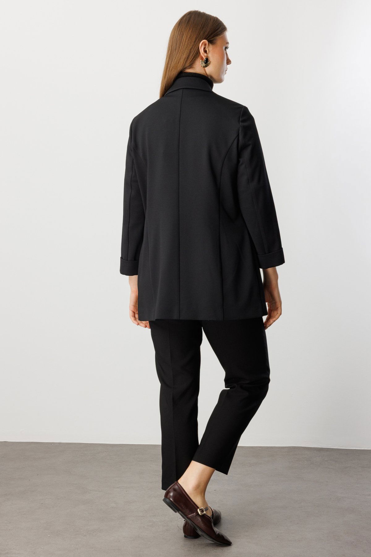 Ekol Kadın Büyük Beden Kapak Cepli Duble Kol Ceket 5523 Siyah - 4