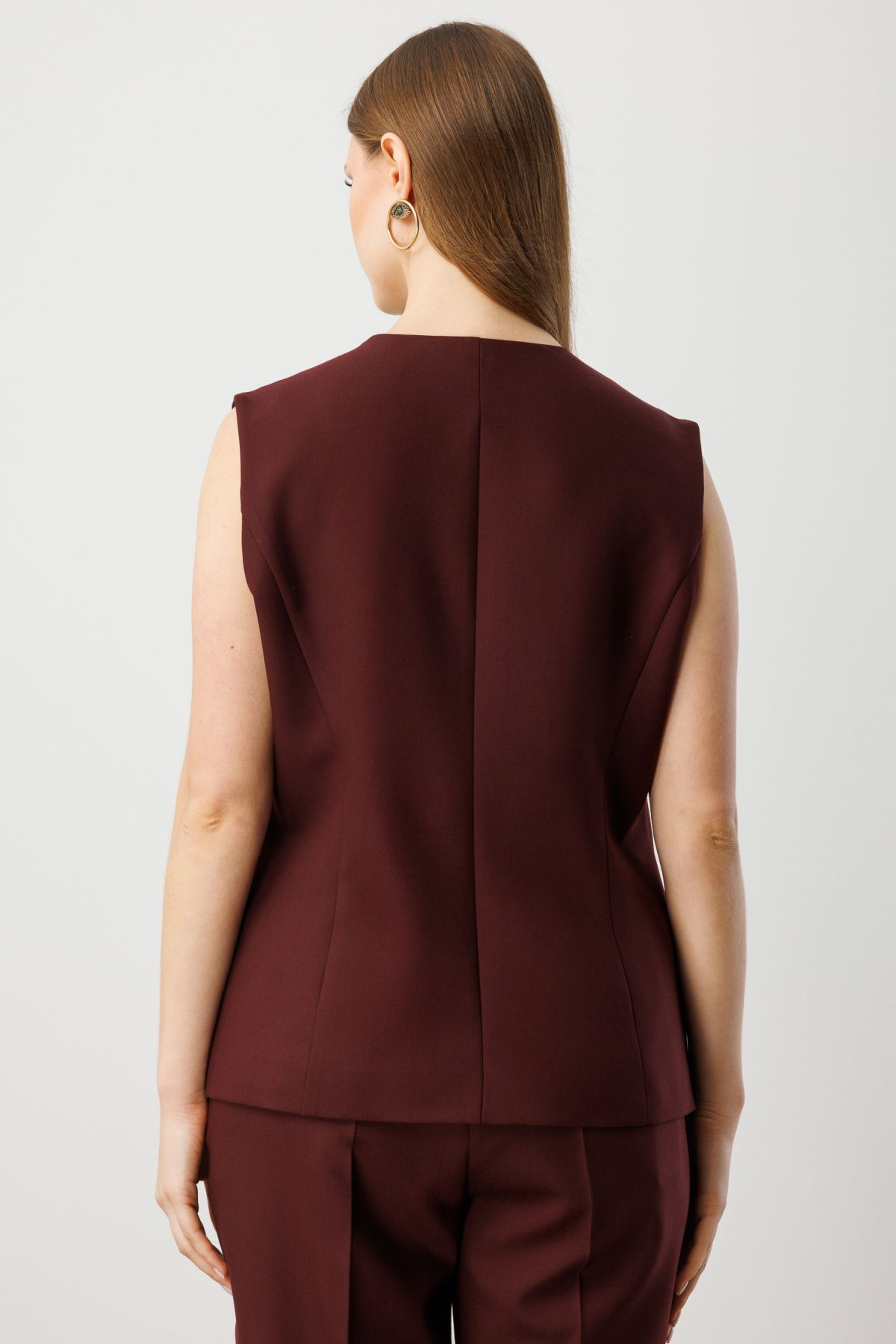 Ekol Kadın Büyük Beden Kapak Cepli V Yaka Yelek 5527 Bordo - 4