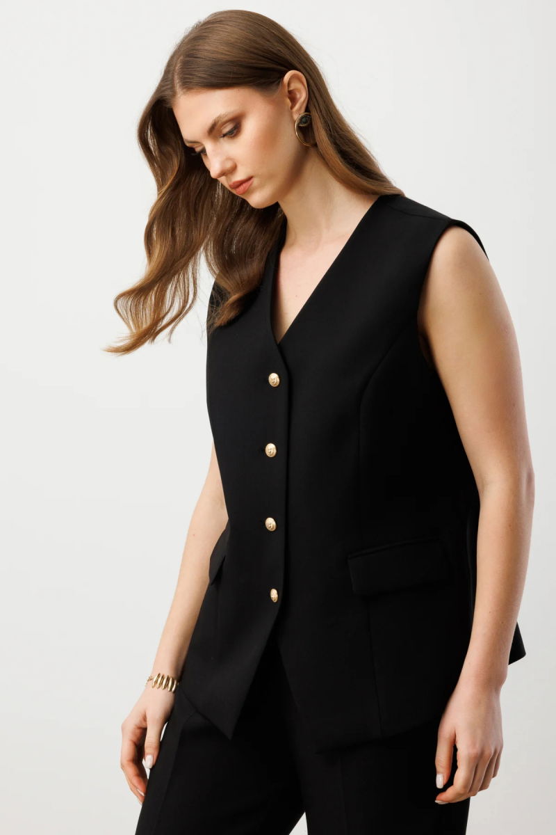 Ekol Kadın Büyük Beden Kapak Cepli V Yaka Yelek 5527 Siyah - 2