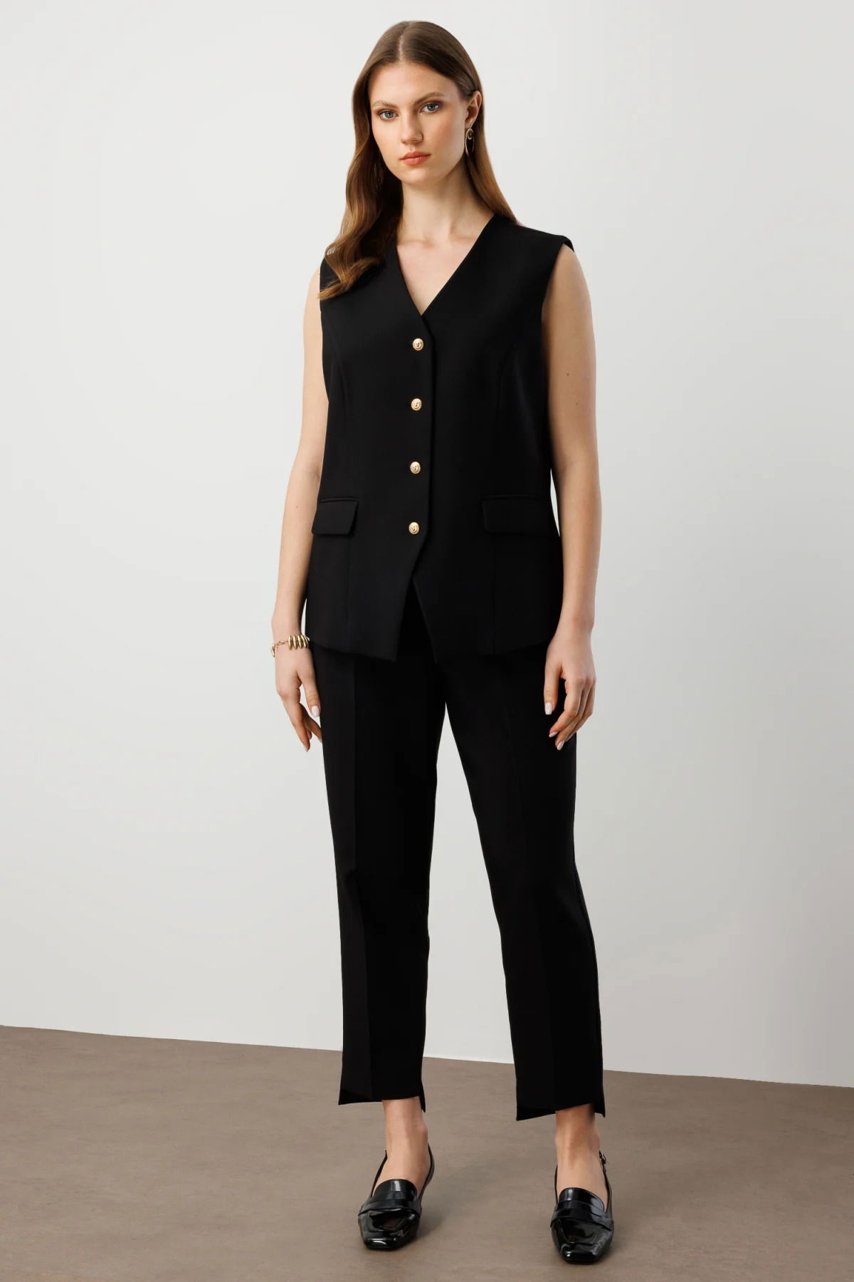 Ekol Kadın Büyük Beden Kapak Cepli V Yaka Yelek 5527 Siyah - 3