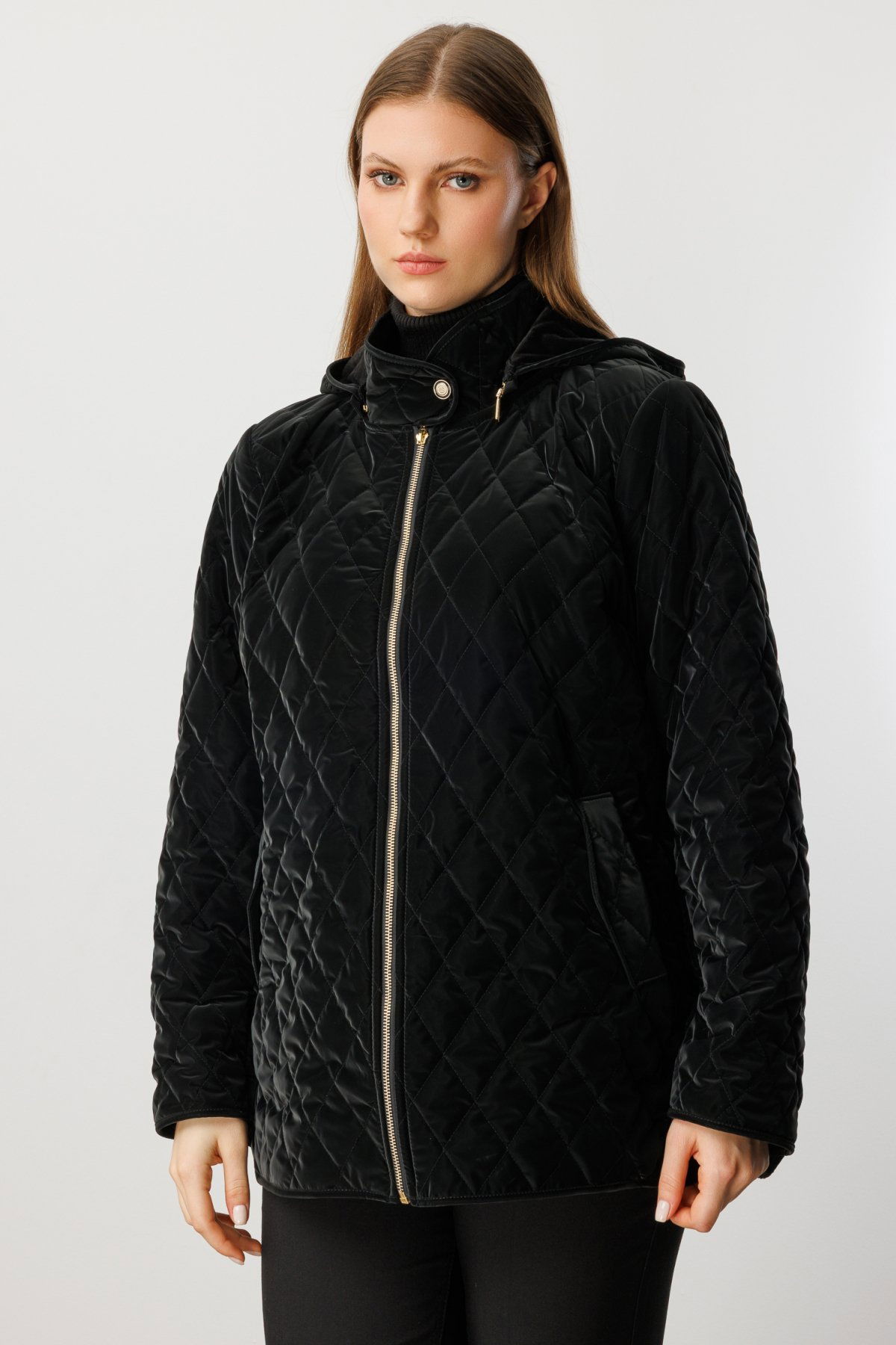 Ekol Kadın Büyük Beden Kapitone Şişme Mont 6805 Siyah - 1