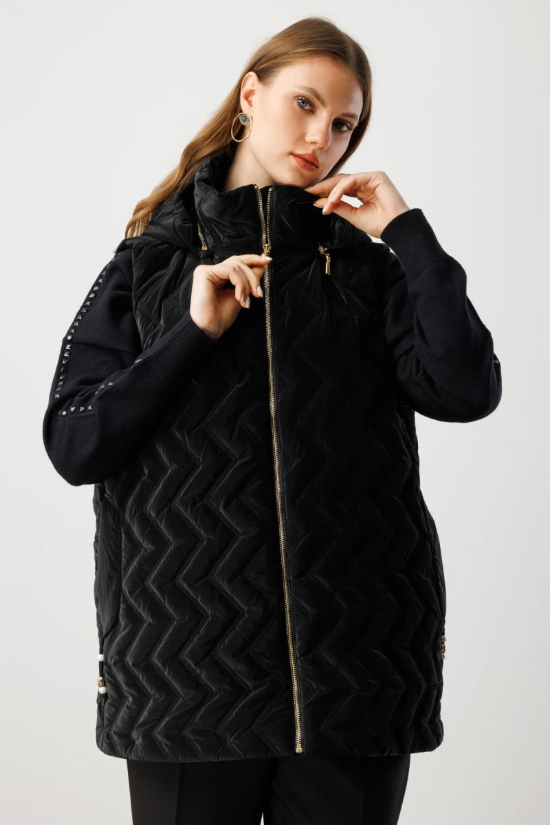 Ekol Kadın Büyük Beden Kapüşonlu Şişme Yelek 8587 Siyah - Ekol