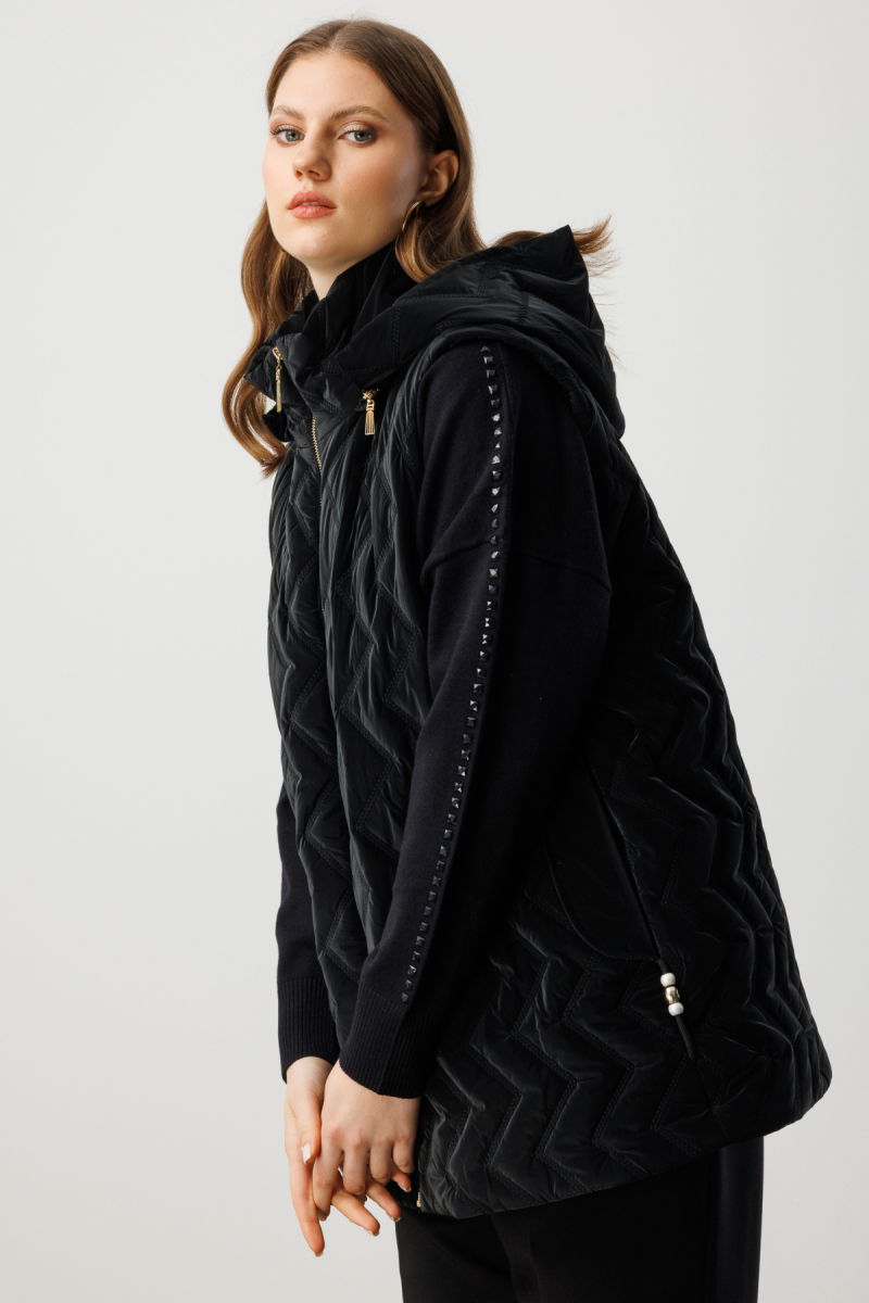 Ekol Kadın Büyük Beden Kapüşonlu Şişme Yelek 8587 Siyah - 2