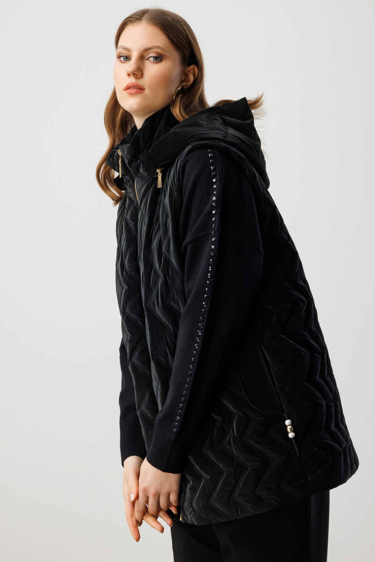 Ekol Kadın Büyük Beden Kapüşonlu Şişme Yelek 8587 Siyah - 2