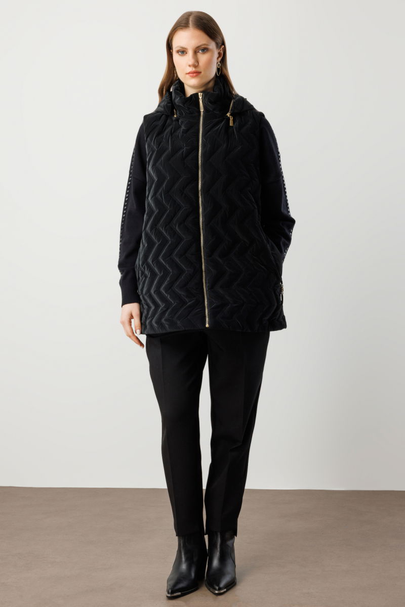 Ekol Kadın Büyük Beden Kapüşonlu Şişme Yelek 8587 Siyah - 3