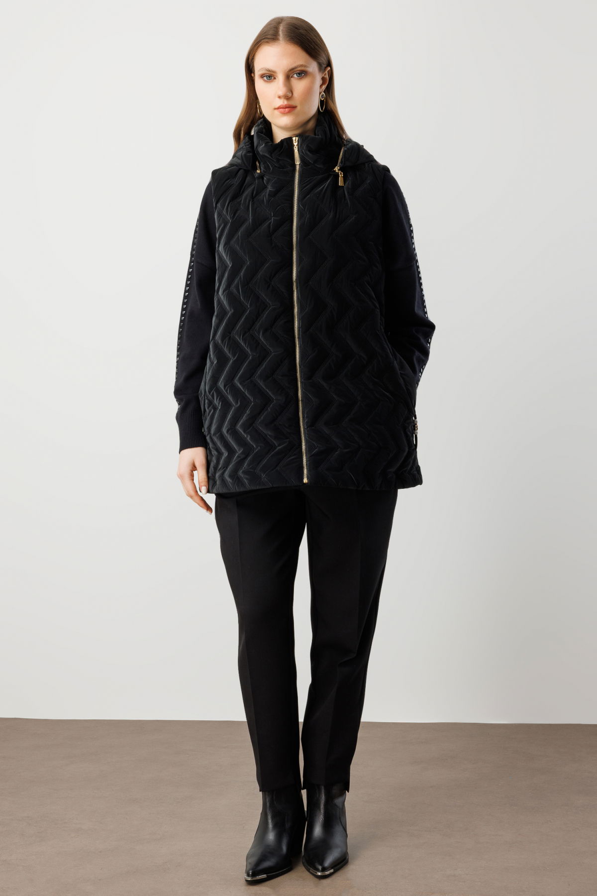 Ekol Kadın Büyük Beden Kapüşonlu Şişme Yelek 8587 Siyah - 3