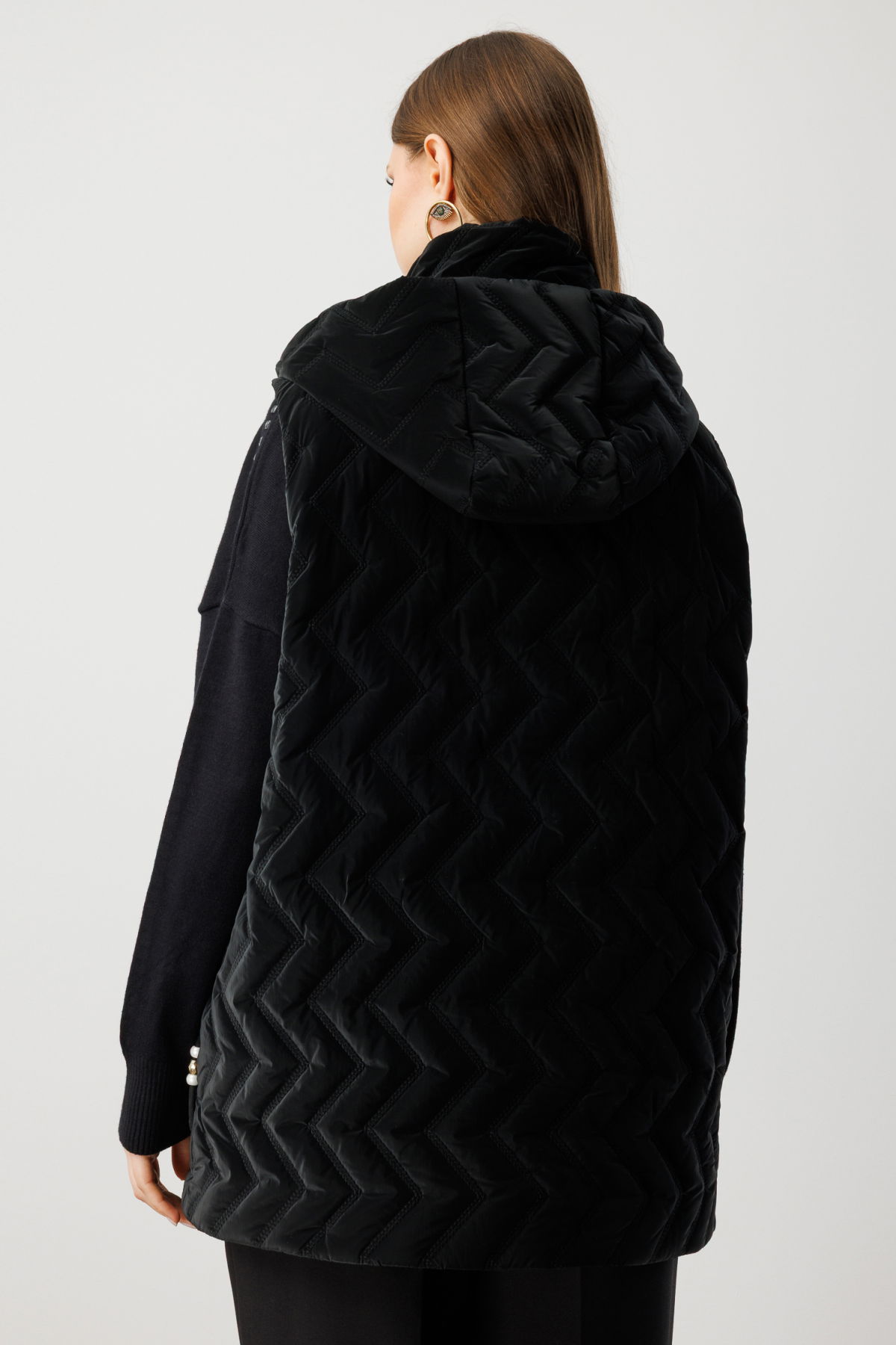 Ekol Kadın Büyük Beden Kapüşonlu Şişme Yelek 8587 Siyah - 4