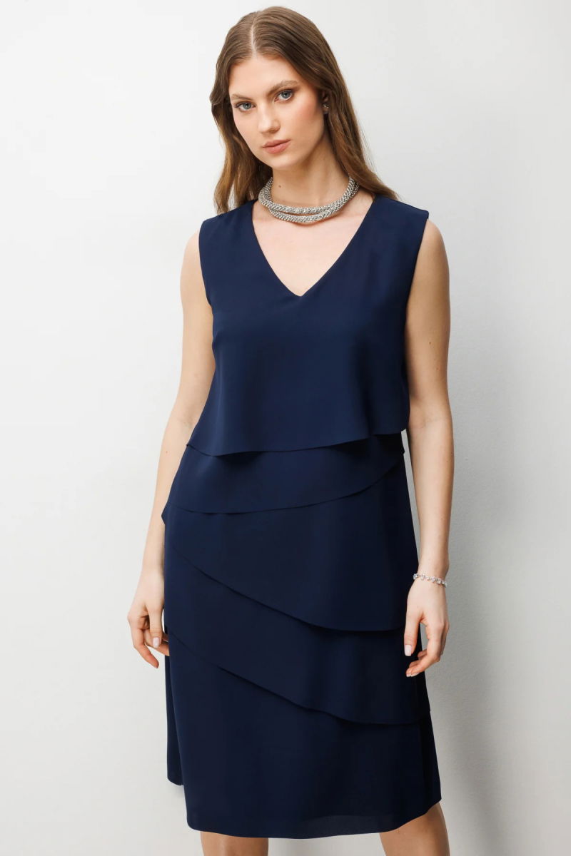 Ekol Kadın Büyük Beden Kolsuz Kat Kat Midi Elbise 6510 Lacivert - 3