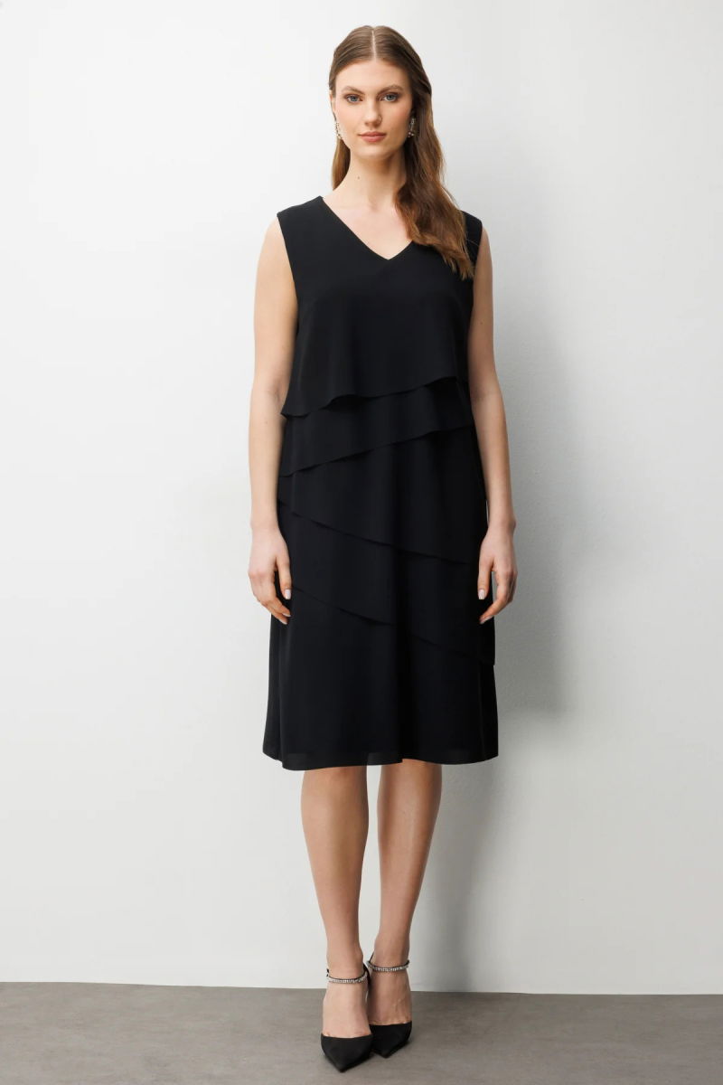 Ekol Kadın Büyük Beden Kolsuz Kat Kat Midi Elbise 6510 Siyah - Ekol