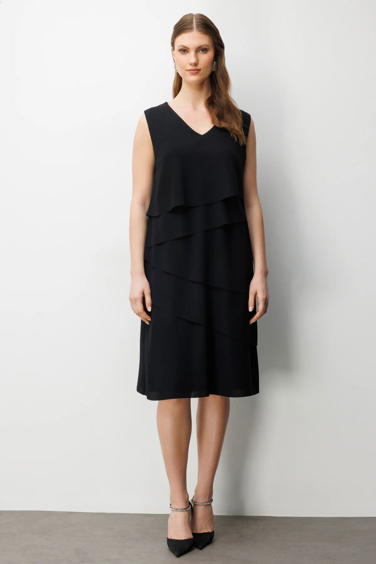 Ekol Kadın Büyük Beden Kolsuz Kat Kat Midi Elbise 6510 Siyah - 1