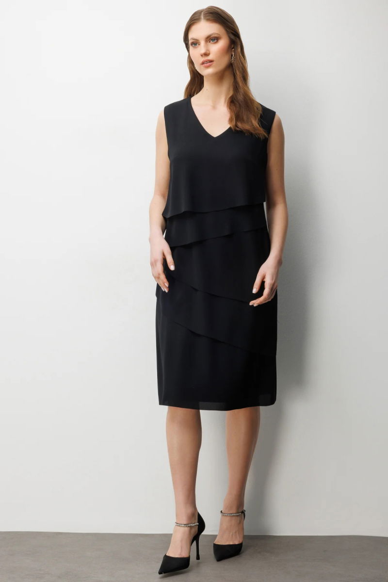 Ekol Kadın Büyük Beden Kolsuz Kat Kat Midi Elbise 6510 Siyah - 2