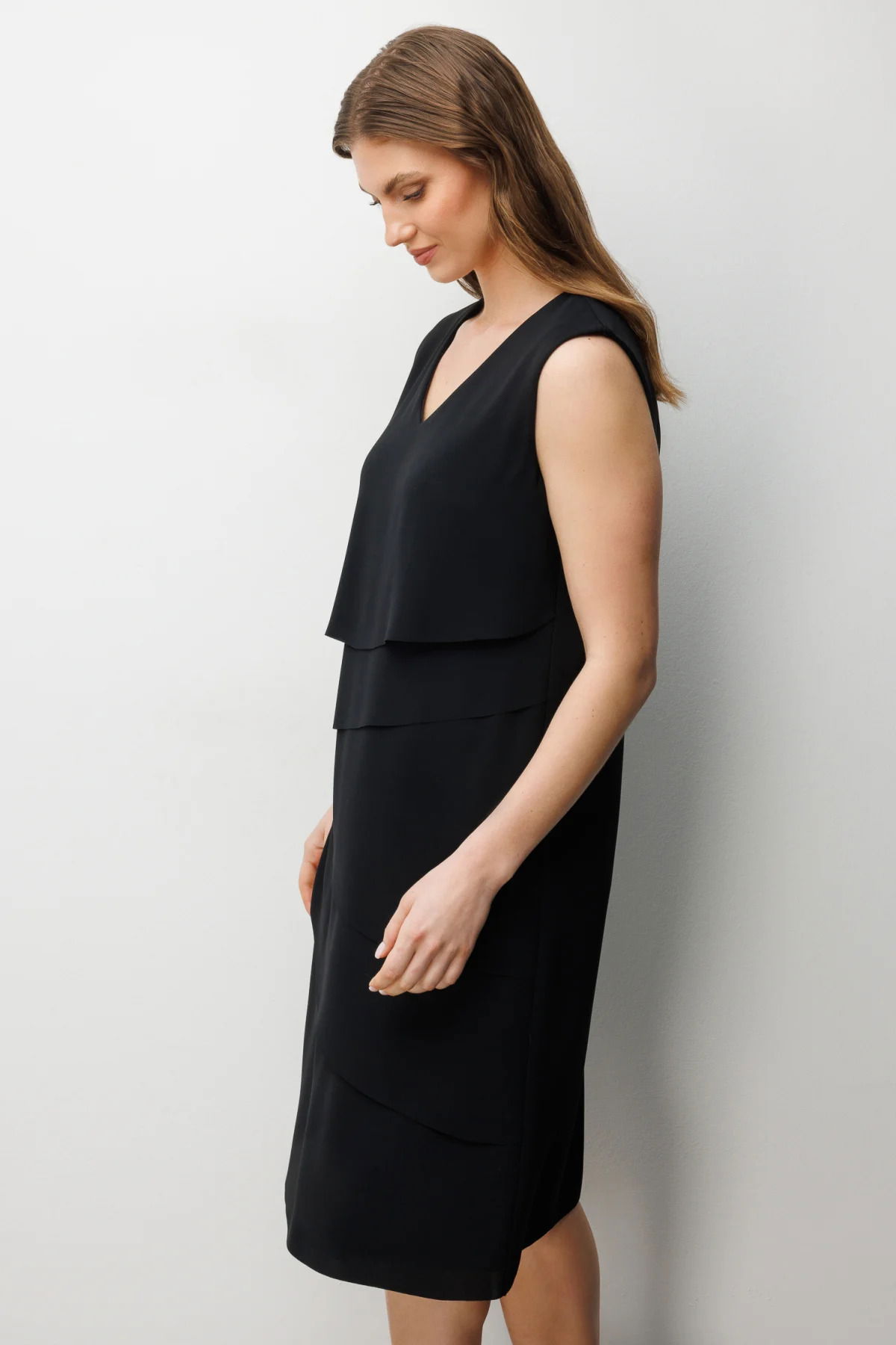 Ekol Kadın Büyük Beden Kolsuz Kat Kat Midi Elbise 6510 Siyah - 3