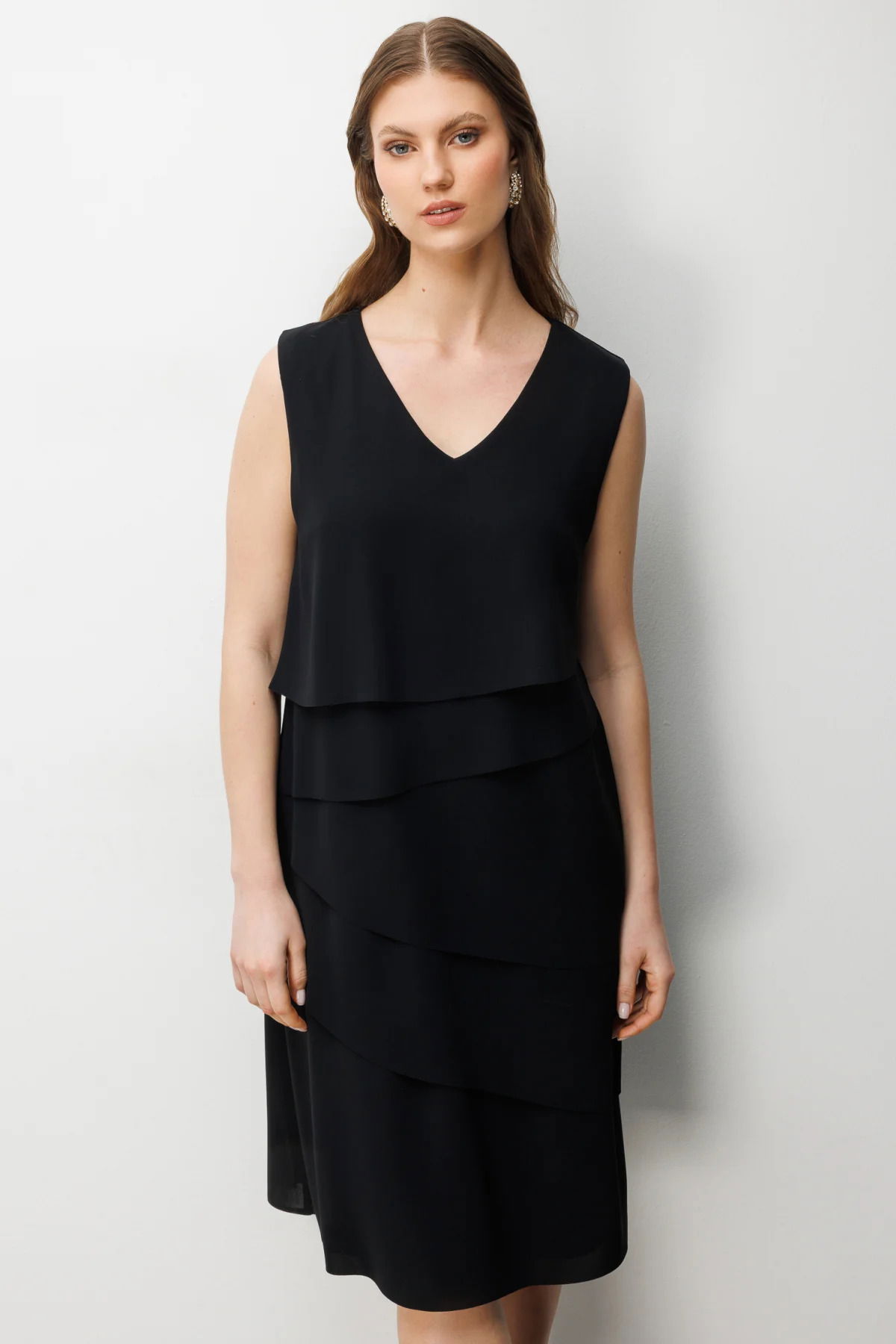 Ekol Kadın Büyük Beden Kolsuz Kat Kat Midi Elbise 6510 Siyah - 4