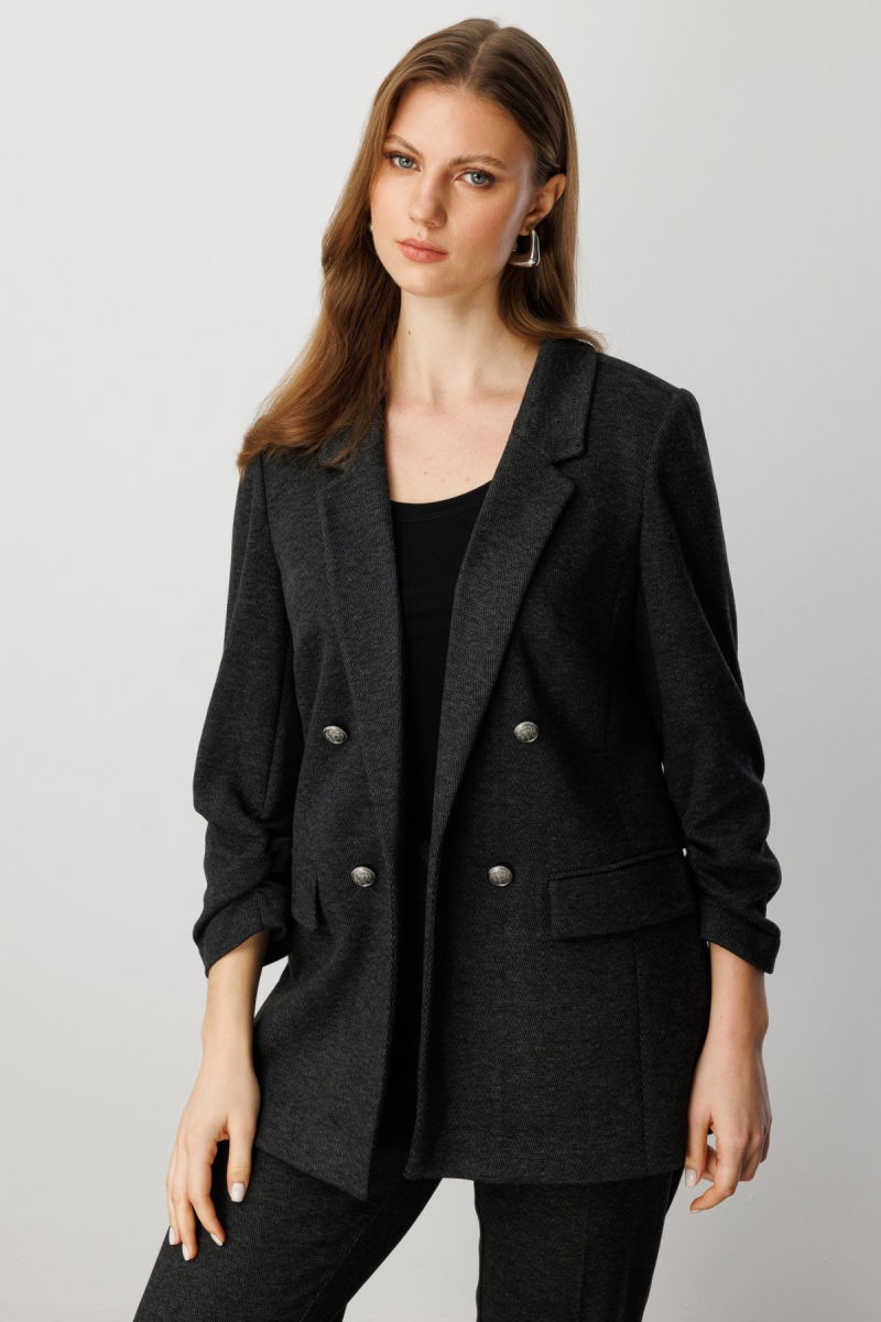 Ekol Kadın Büyük Beden Kolu Büzgülü Kapak Cepli Ceket 5587 Antrasit - Ekol