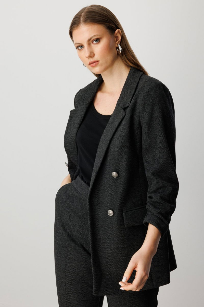 Ekol Kadın Büyük Beden Kolu Büzgülü Kapak Cepli Ceket 5587 Antrasit - 2