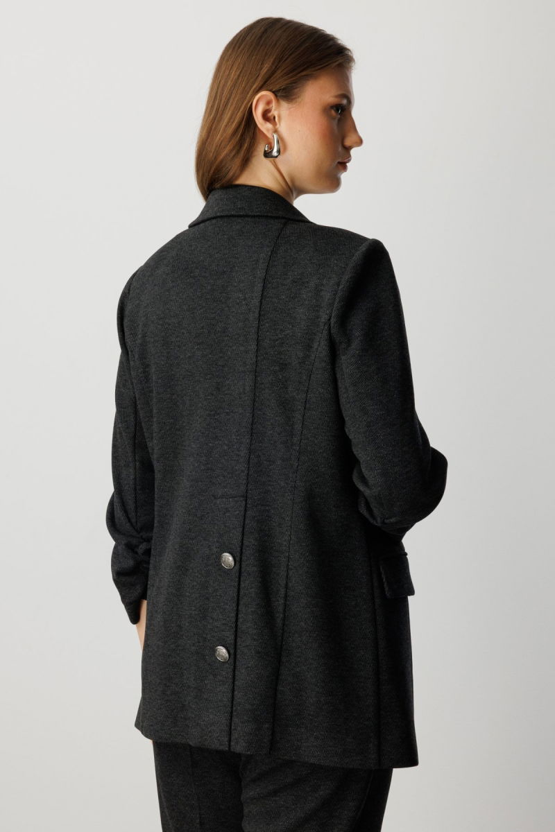 Ekol Kadın Büyük Beden Kolu Büzgülü Kapak Cepli Ceket 5587 Antrasit - 4