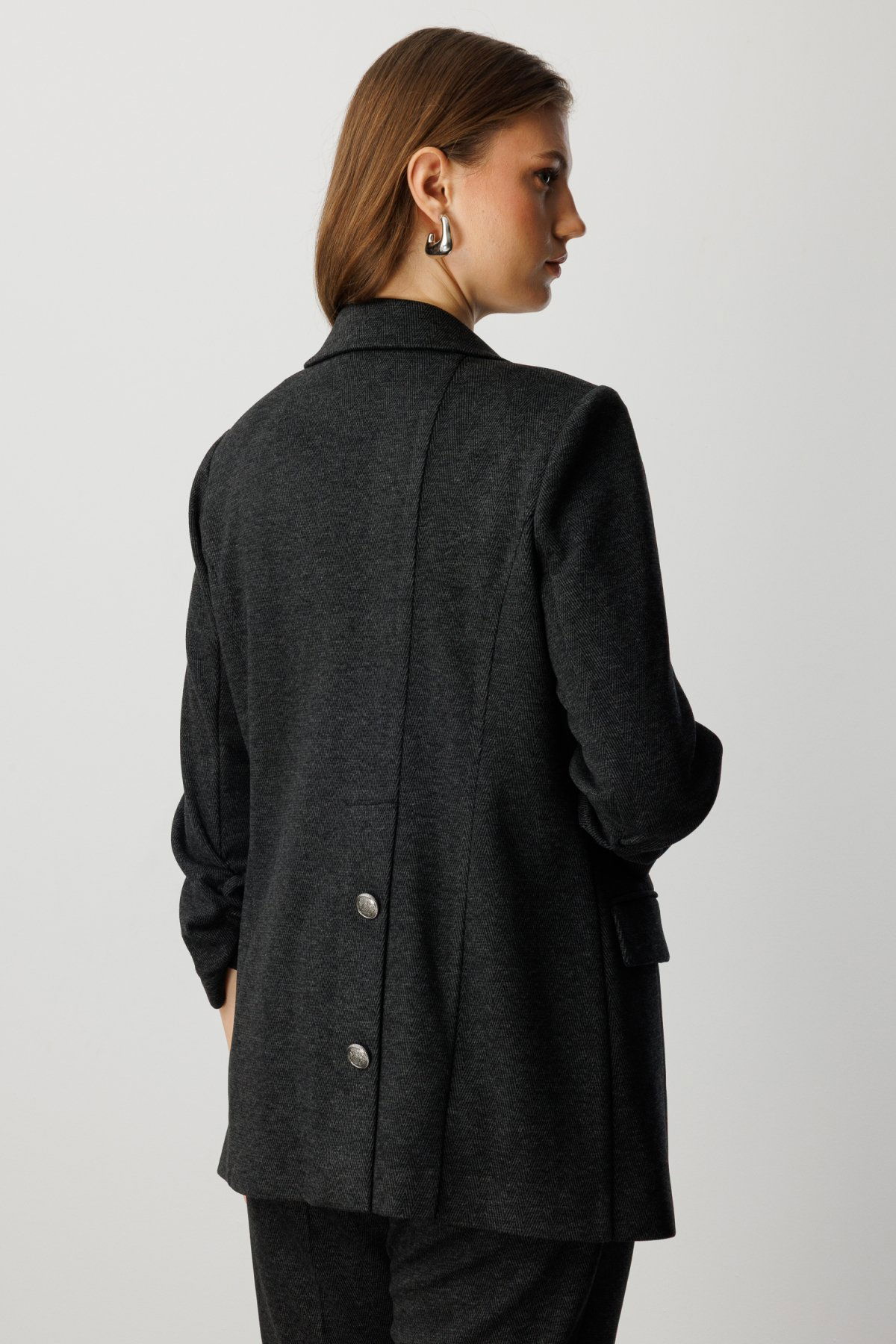 Ekol Kadın Büyük Beden Kolu Büzgülü Kapak Cepli Ceket 5587 Antrasit - 4