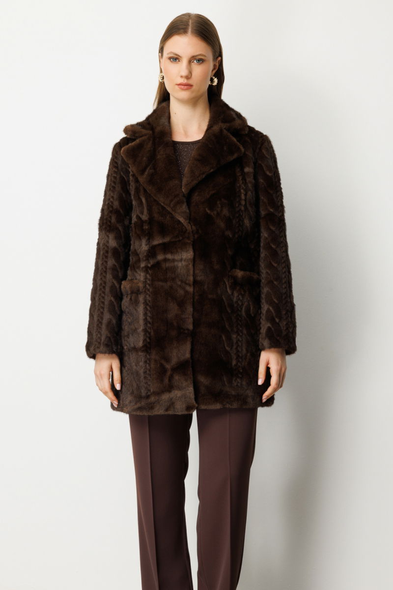 Ekol Kadın Büyük Beden Kruvaze Yaka Torba Cepli Kaban 6961 Kahverengi - 3