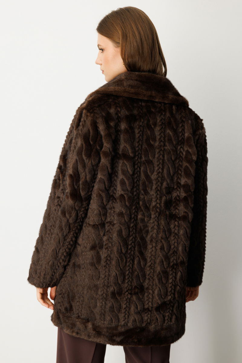 Ekol Kadın Büyük Beden Kruvaze Yaka Torba Cepli Kaban 6961 Kahverengi - 4