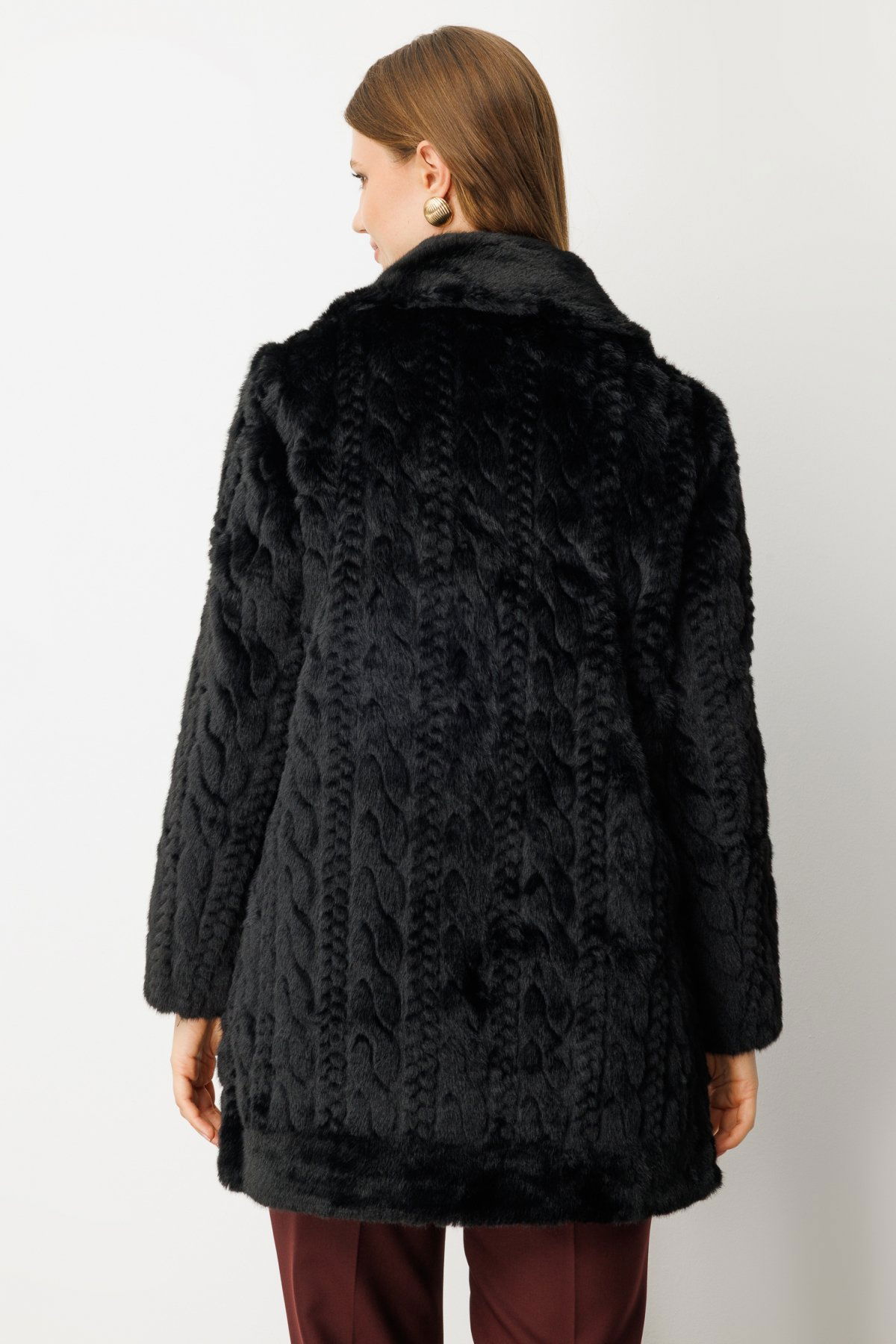 Ekol Kadın Büyük Beden Kruvaze Yaka Torba Cepli Kaban 6961 Siyah - 5