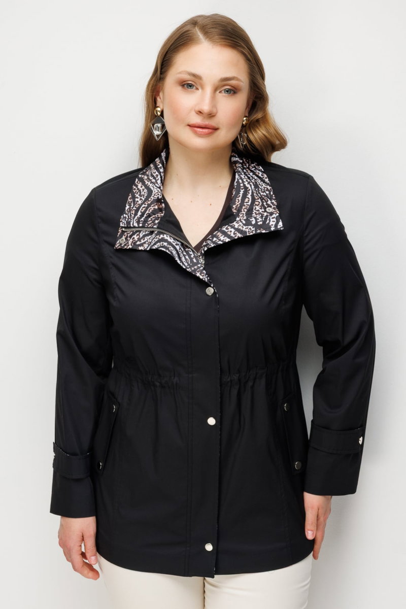 Ekol Kadın Büyük Beden Leopar Desenli Pamuklu Trençkot 7544 Siyah - Ekol