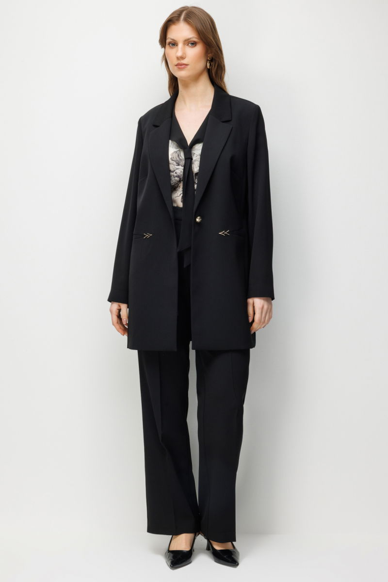 Ekol Kadın Büyük Beden Metal Aksesuarlı Tek Düğme Ceket 1514 Siyah - 3