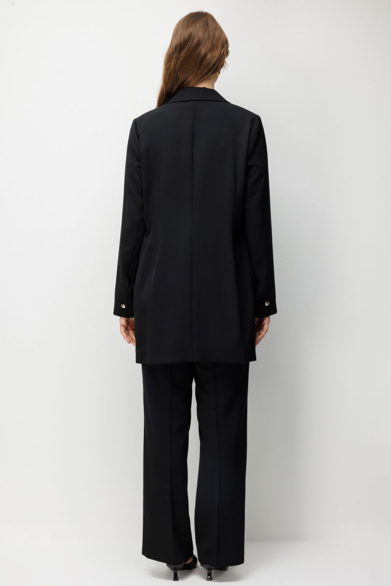 Ekol Kadın Büyük Beden Metal Aksesuarlı Tek Düğme Ceket 1514 Siyah - 4