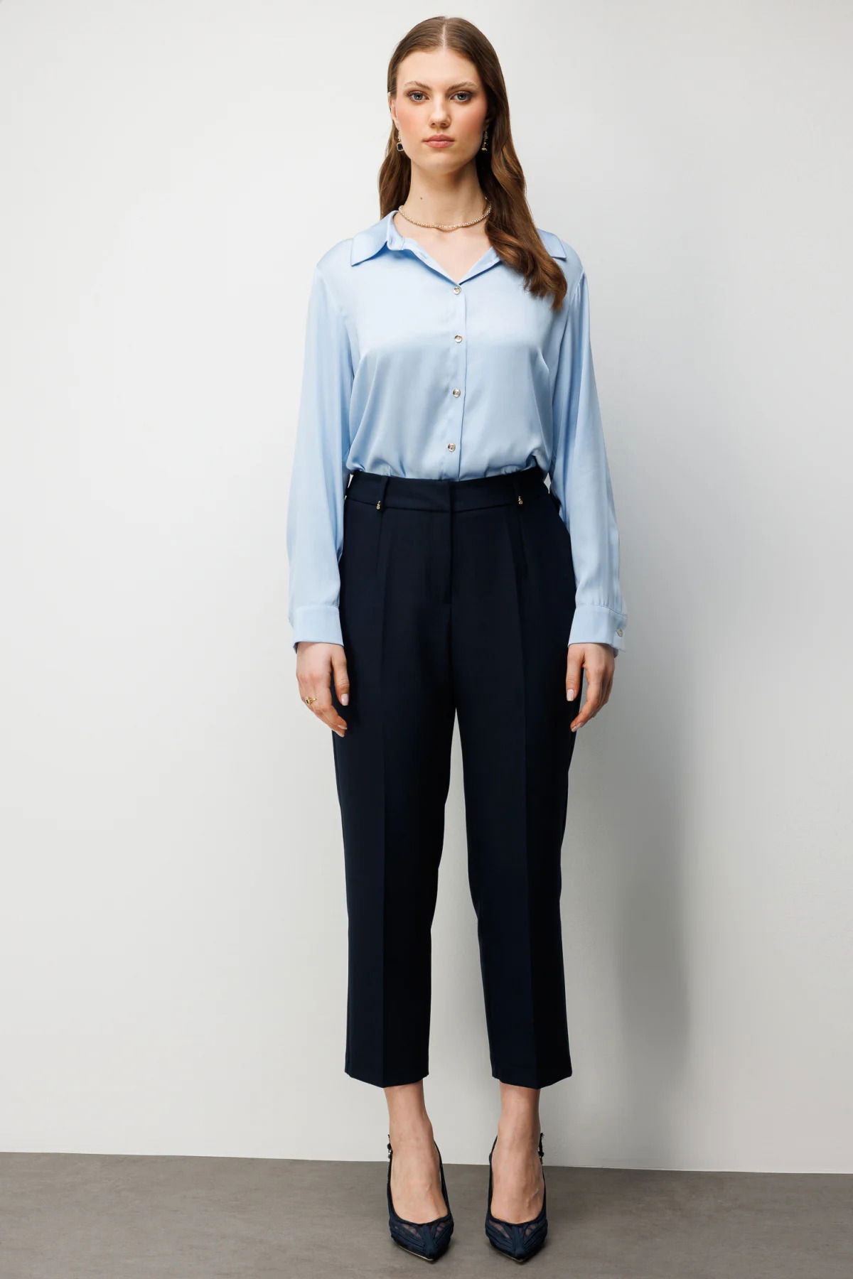 Ekol Kadın Büyük Beden Metal Aksesuarlı Yan Cepli Pantolon 4006 Lacivert - 1