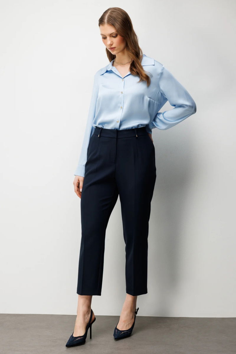 Ekol Kadın Büyük Beden Metal Aksesuarlı Yan Cepli Pantolon 4006 Lacivert - 2