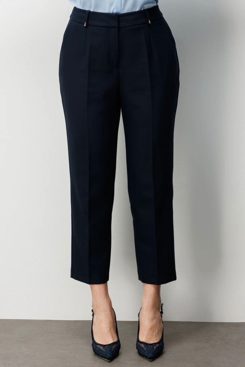 Ekol Kadın Büyük Beden Metal Aksesuarlı Yan Cepli Pantolon 4006 Lacivert - 3