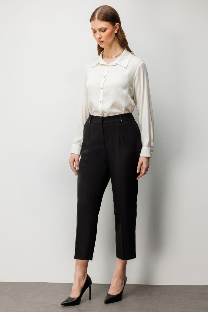 Ekol Kadın Büyük Beden Metal Aksesuarlı Yan Cepli Pantolon 4006 Siyah - Ekol