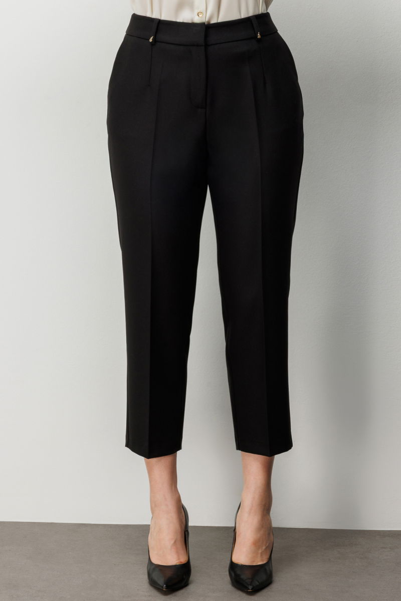 Ekol Kadın Büyük Beden Metal Aksesuarlı Yan Cepli Pantolon 4006 Siyah - 3